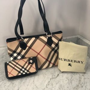Authentic Burberry Check Tote & Wallet w/ Dustbag